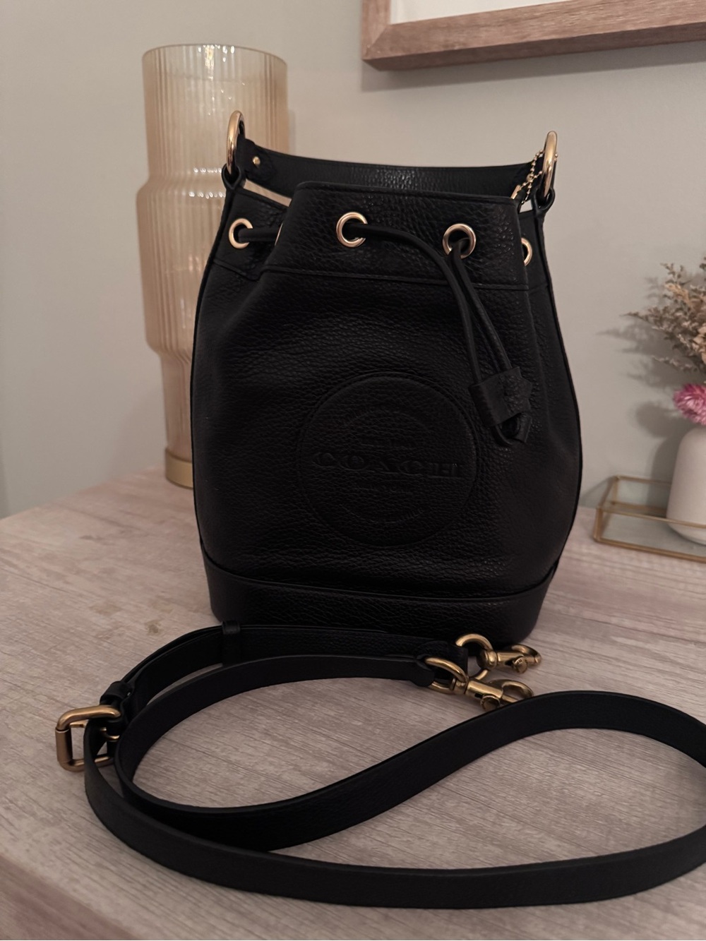 Coach Black Pebbled Leather Drawstring Bucket Bag (crossbody and top handle) - Picture 10 of 10